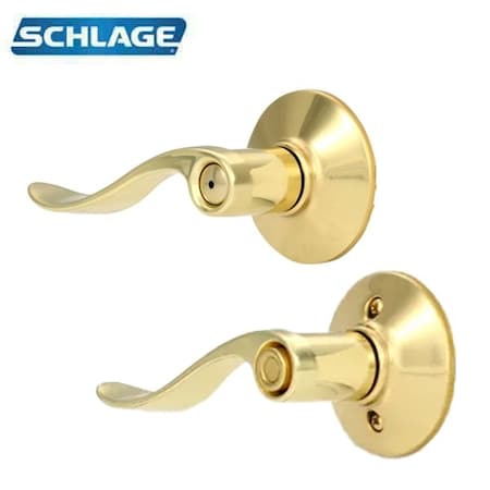Schlage Accent Privacy Door Lever Set Polished Brass Finish Left Handed SCH-F40-ACC605-LH
